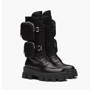 Prada Black Monolith Leather Combat Boots